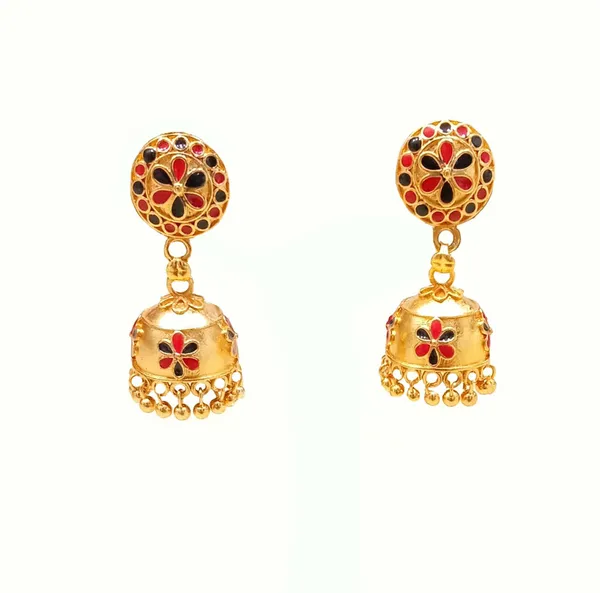 Assamese_Traditional_Copper_Gold_Plated_Red_Black_Colour_Jhumka_Earring_For_Girls_&_Women
